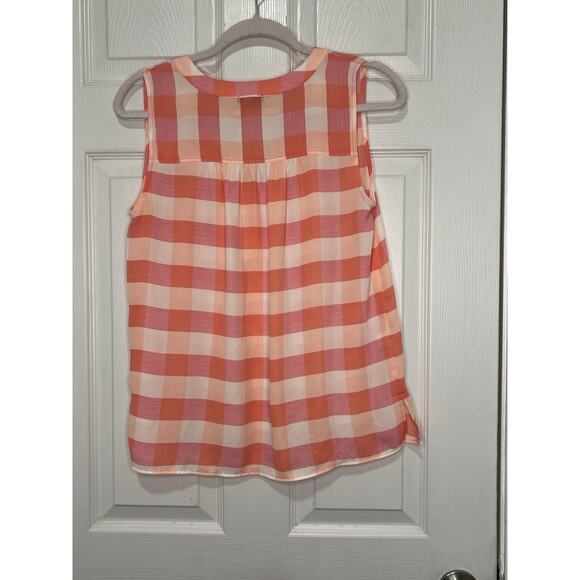 Ann Taylor Factory Woman’s Pink And White Checked Plaid Sleeveless Blouse Small - Picture 2 of 7